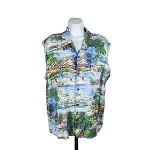PINEAPPLE CONNECTION TROPICAL THEME SLEEVELESS BUTTON FRONT SHIRT